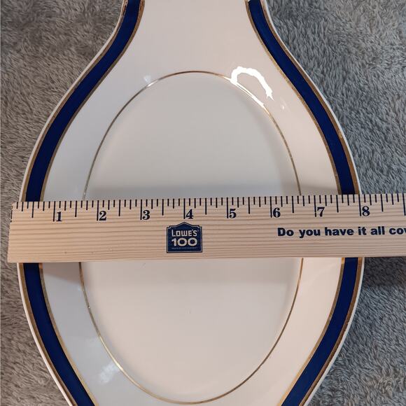Paul McCobb Jackson China Oval Restaurant Style Plate White w/ Blue & Gold Trim - Picture 4 of 7